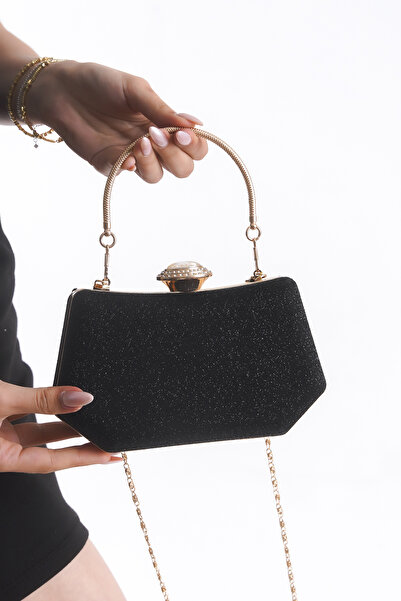 Famels Geanta de seara din material special, țesut negru, importat pentru fem...