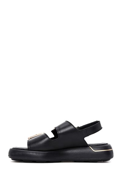 Derimod Women's Black Ankle Strap Double Buckle 100% Genuine Leather Sandals 24Sfd270318