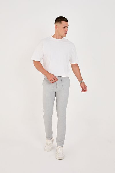 BROCARD Men's Seersucker Lycra Jogger Slimfit Waist Half Elastic Light Gray Fabric Trousers