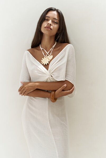 BOHEMAİ Fremen Ön Çapraz Detaylı Ekru Elbise