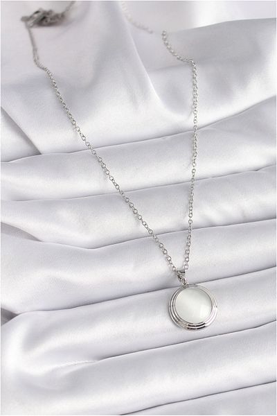 Clariss قلادة نسائية من الفولاذ الفضي اللون الأبيض بيرليسسينت موديل دائرة 316l - Tj-bko9426