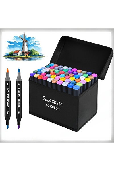 TOUCH SKETC 60 Renk Çift Taraflı Fırça Uçlu Marker Kalem Seti