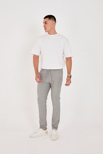 BROCARD Men's Seersucker Lycra Jogger Slimfit Waist Half Elastic Gray Fabric Trousers