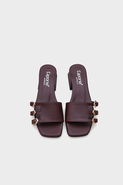 Capone Outfitters Papuci de damă Lesley cu toc scurt, cu vârf tocit, cu cataramă