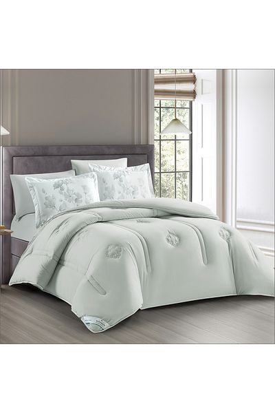 Donetella طقم لحاف من 6 قطع - مقاس كينج 260 × 240 سم، مصنوع من الألياف الدقيقة، مبطن رقميًا بحشوة 350 جرامًا للمتر المربع