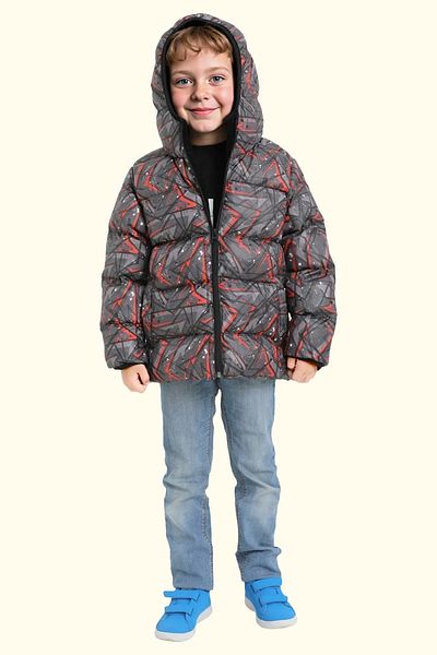 Riverstorm Black Geometric Pattern Fleece Jacket for Boys - Water and Windproof, Hooded and Pocketed