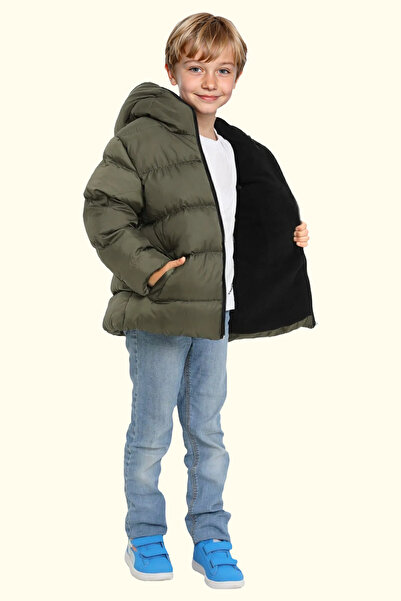 Riverstorm Chlapecká zimní bunda - barva khaki, fleece, kapuce, voděodolná a odolná proti větru