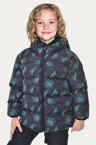 Riverstorm Girl's Black Green Digital Pattern Fleece Water and Windproof Hooded Puffer Winter Coat