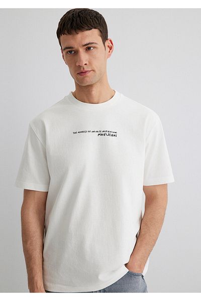 Mavi Istanbul Printed Ecru T-Shirt Loose Fit / Loose Relaxed Cut 0613000-70057