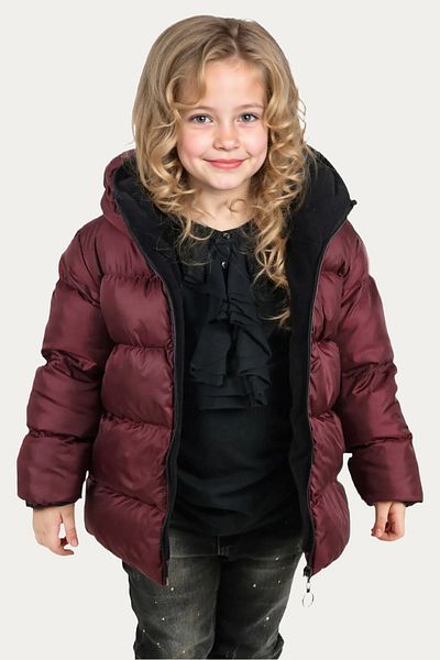 Riverstorm Girl's Burgundy Fleece Inside Furry Hooded Waterproof Wind Resistant Inflatable Winter Jacket Coat