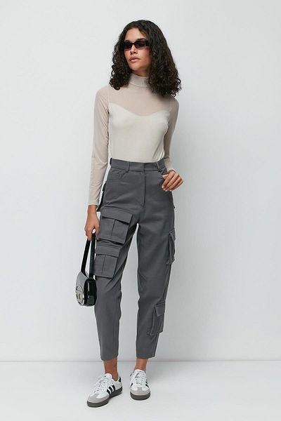 C&City Tulle Detail Turtleneck Long Sleeve Snap Fasten Body 311 Stone