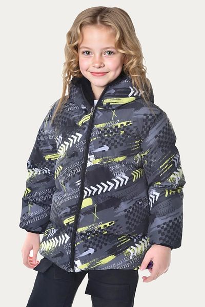 Riverstorm Girl's Yellow Black Digital Pattern Fleece Water and Windproof Hooded Inflatable Winter Coat