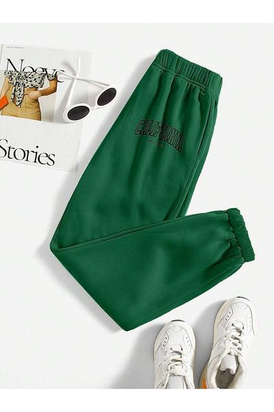 CLAYES California West Coast Sweatpants Jogger - Green Printed Rubber Leg High Waist