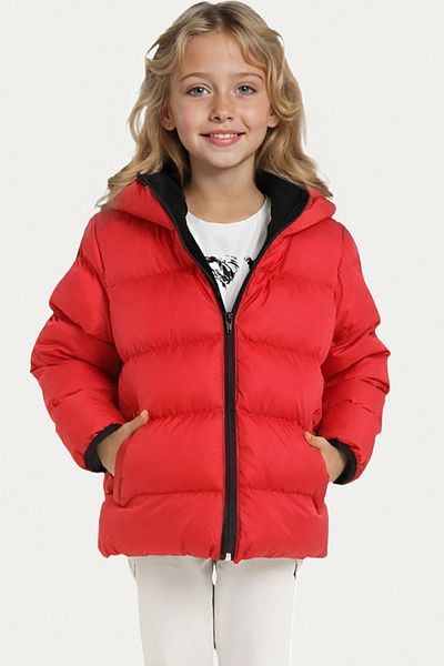 Riverstorm Girl's Red Fleece Hooded Waterproof Wind-Resistant Pocket Puffer Winter Coat