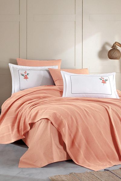 Elart Double 6 Piece Cotton Pique Set - Flores Salmon