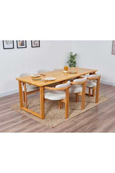 VOWTURKEY CHERİ İSKANDİNAV MASİF MASA SANDALAYE TAKIMI(90*207) 6 SANDALYELİ