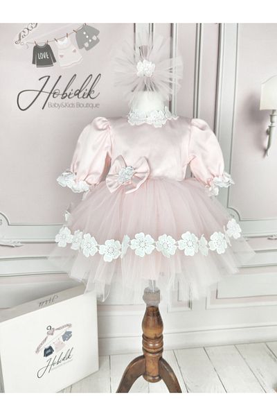Hobidik Rochie pufoasă cu flori roz pentru copii
