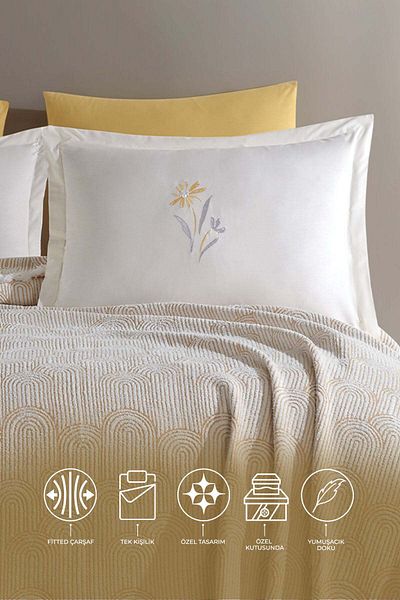 Elart Sunrise Mustard Single 4 Piece Blanket Set