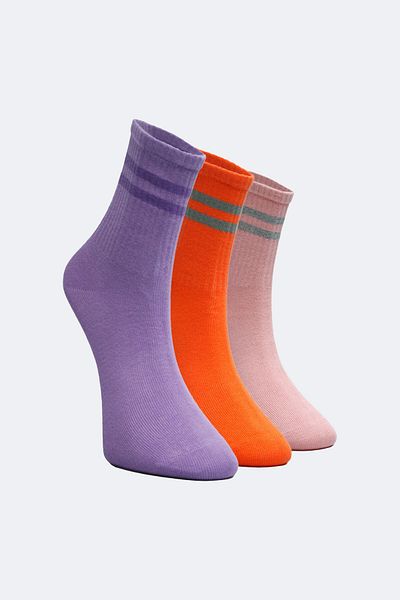 Buluş Organik Colorful Girl's Tennis School Socks - Set of 3
