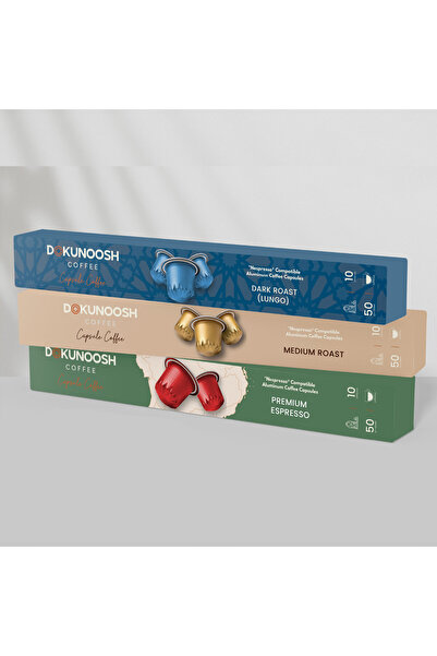 Dokunoosh Nespresso Uyumlu Aluminyum Kapsül Kahve 3'lü Set - Dark, Medium, Pr...