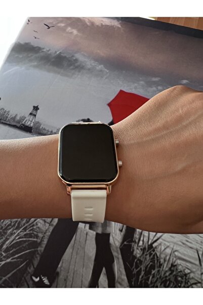 İSTLİV Kadın Tuşlu Led Rose Kasa Beyaz Silikon Kordon Dijital Led Kol Saati Akıllı Saat Değildir