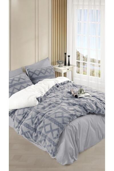 Elart Bonny Peluş Nevresim Takımı 6 Parça Çift Kişilik Gri