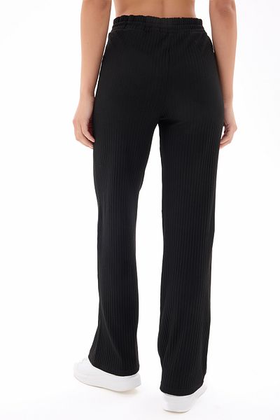 vesantia Pantaloni de trening Palazzo, negri, cu nervuri, cu picioare largi