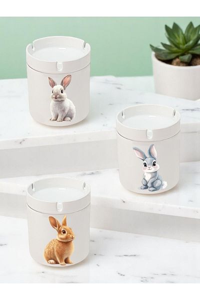 lili hediyelik Rabbit Printed 3-Pece Ceramic Ashtray Ashtray - Δώρο γενεθλίων για άνδρα γυναίκα