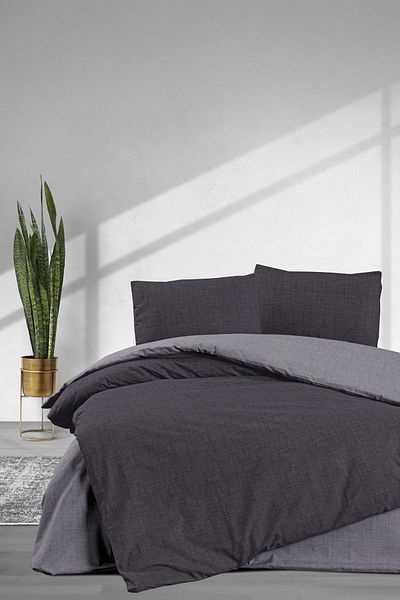Elart Gray Single Simple Fitted Duvet Cover Set - 3 Pieces
