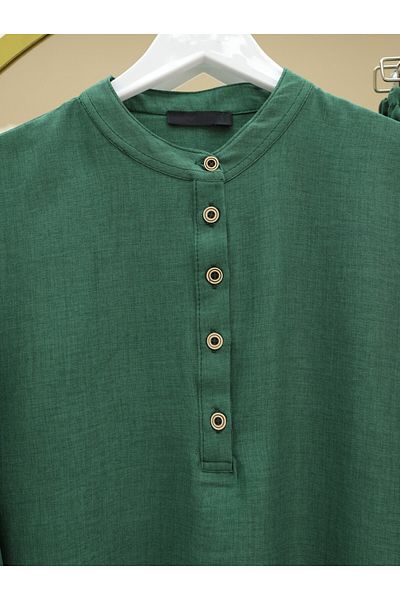 Modamorfo Emerald Stand Collar Linen Suit - Half Buttoned Box Elastic