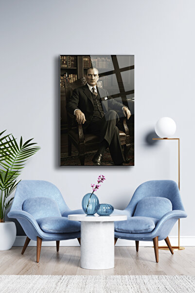Alcor Atatürk Cam Tablo - Portre - Cam Tablo - Duvar Dekoru - Atatürk Portresi - Kaliteli Baskı Ata029