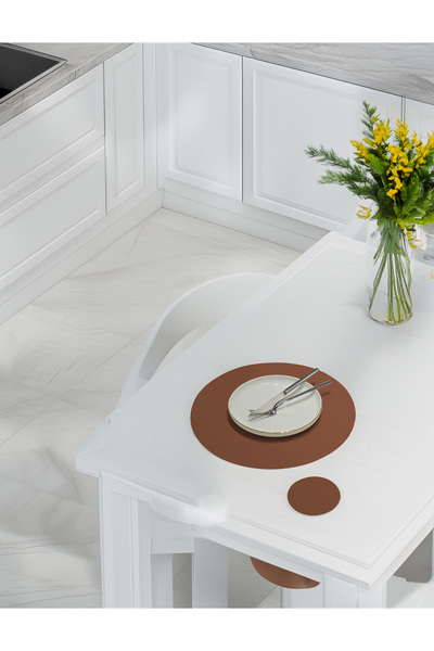 ASDİVA Elipsă din piele artificială tăiată rotundă Serviciu american Supla 2 persoane 4 bucăți de căptușeli - țiglă