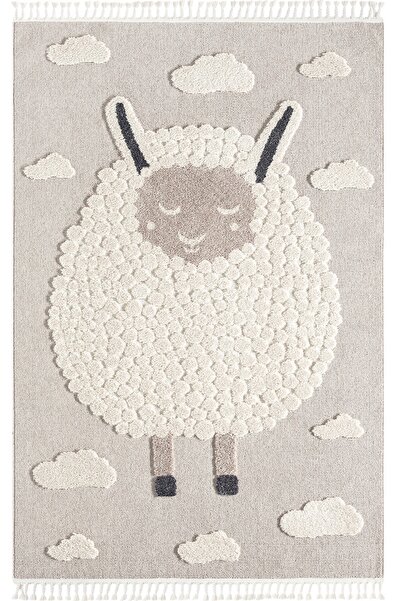 Eliz Home Krem Bej Yumuşak Bukleli Figürlü Dokuma Halı Bebek Odası Çocuk Odas...