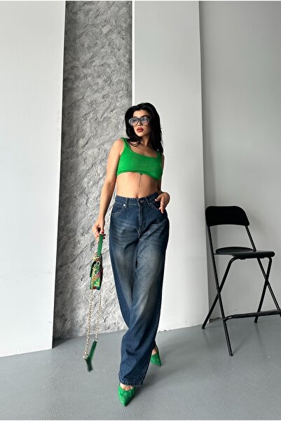 DESTEMODA Γυναικείο φαρδύ τζιν παντελόνι με πέτρα, ένζυμο, χημικό πλύσιμο με μουστάκι, καφέ τόνος 4002