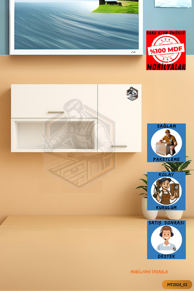 Mobilyanı Tasarla Tamamı Mdf Çok Amaçlı Açık Raflı Üst Dolap Mutfak/banyo/salon/ofis