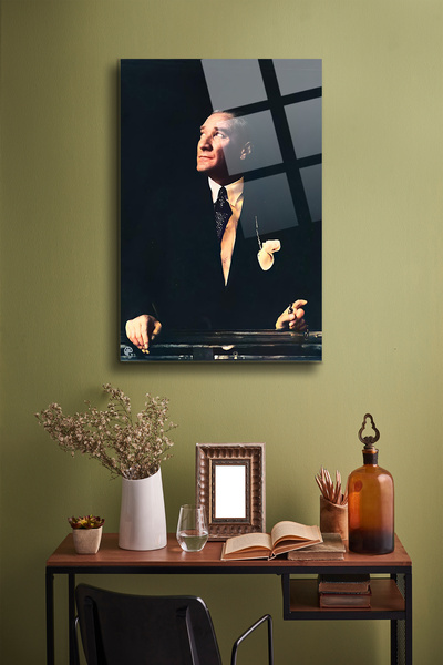 Alcor Atatürk Cam Tablo - Portre - Cam Tablo - Duvar Dekoru - Atatürk Portresi - Kaliteli Baskı Ata003