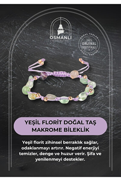 OSMANLI DOĞAL TAŞ سوار مكرامية من الحجر الطبيعي من الفلوريت الأخضر الطبيعي