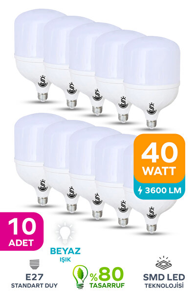 ŞANLED 40W Tasarruflu E27 Beyaz Işık Torch Led Ampul-1-2-4-6-8-10 ADETTİR