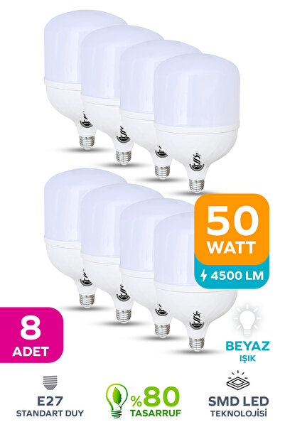 ŞANLED 50W Tasarruflu E27 BEYAZ IŞIK Torch Led Ampul-1-2-4-6-8-10 ADETTİR