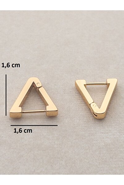 Siya Silver 316L Cerrahi Çelik Gold Renk Unisex Üçgen Küpe-1,6 cm