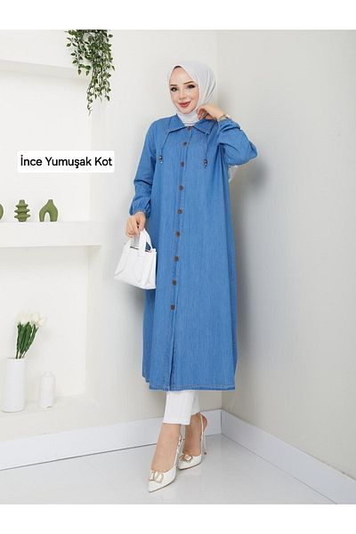 Pamuk Butik Women's Lapel Detailed Button Closure Denim Cap