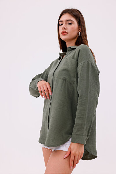 GENIUS STORE Cămașă de damă de muselină de bază oversize FEME-MUSLIN-CHEMISE