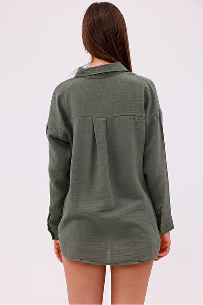 GENIUS STORE Cămașă de damă de muselină de bază oversize FEME-MUSLIN-CHEMISE