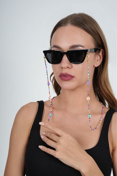 JULIANO Fimo Flower Sand Bead Glasses Chain - Necklace - Bracelet