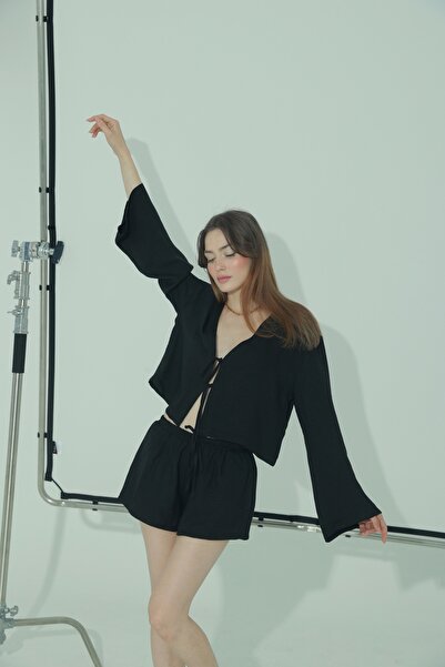 The One Shine Keten Siyah Şort Takım