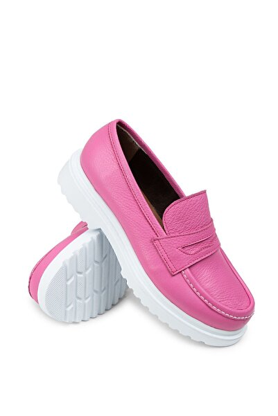 Deery Hakiki Deri Pembe Kadın Loafer