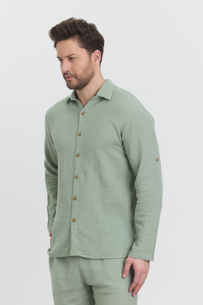 Heaven Ephesus Ανδρικό πουκάμισο με μακρυμάνικο γιακά μουσελίνας - 4030