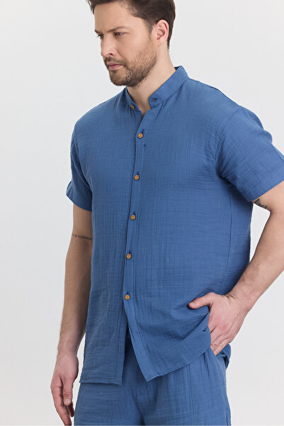 Heaven Ephesus Ανδρικό πουκάμισο - Μουσελίνα Judge's Collar κοντομάνικο πουκάμισο - 4080