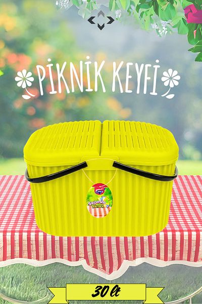 LİGROUND XXL Red Yellow Picnic Basket Large Size Picnic Basket Set for Large Families 3 Piece Picnic Basket