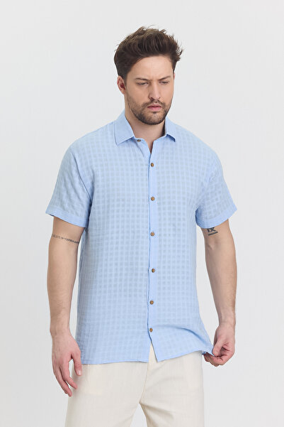 Heaven Ephesus Чоловіча сорочка - Муслінова сорочка з коротким рукавом і коміром у клітинку - 4045